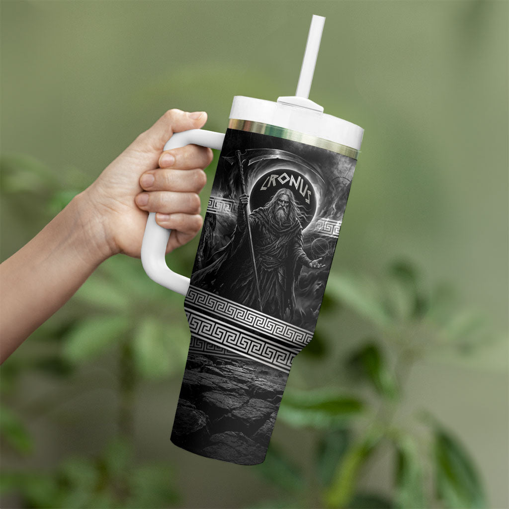 Cronus Father Of Gods Greek Tumbler With Handle Titan Leader Cronus Scythe Greek Key Art