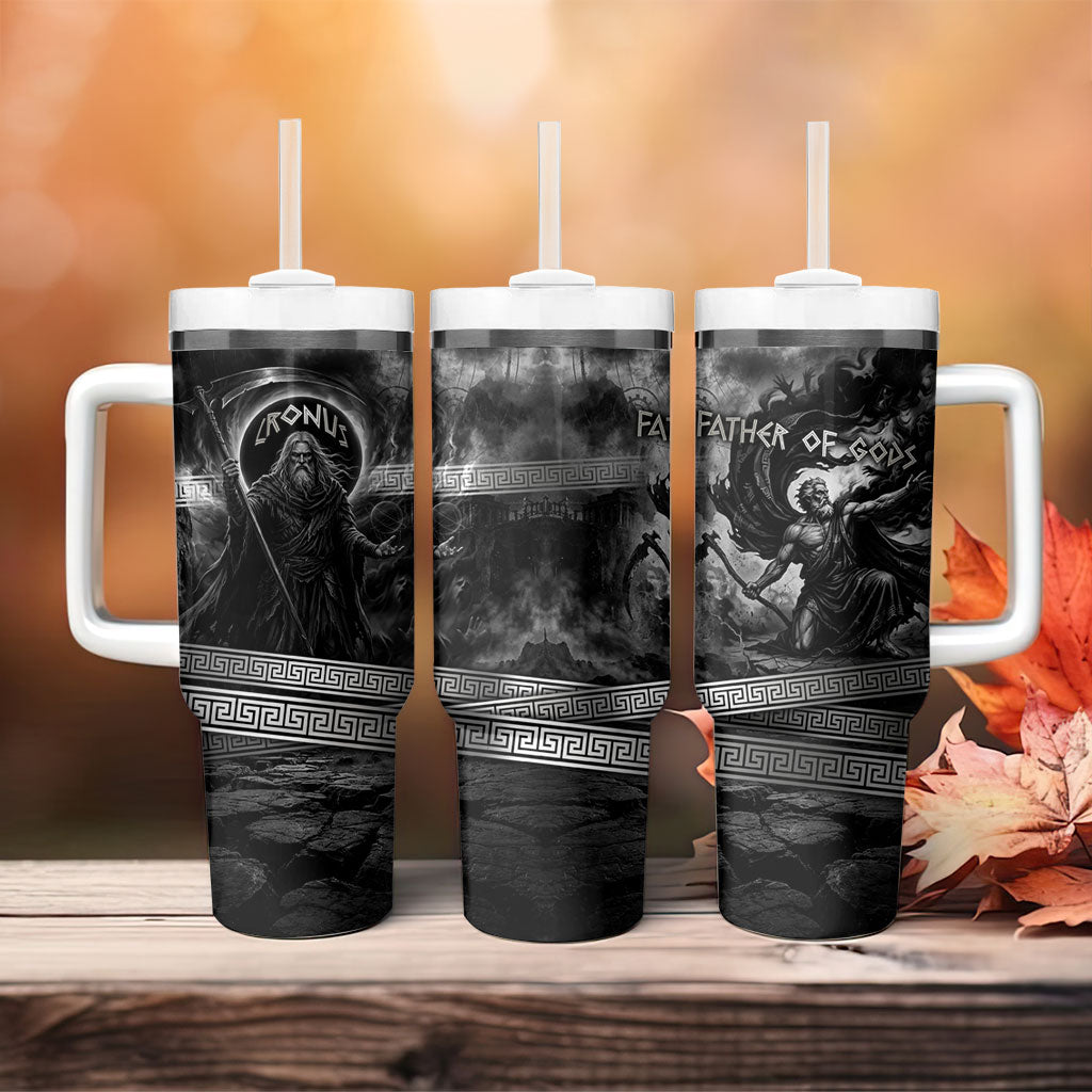 Cronus Father Of Gods Greek Tumbler With Handle Titan Leader Cronus Scythe Greek Key Art