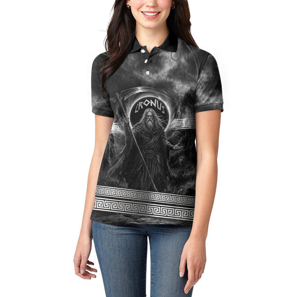 Cronus Father Of Gods Greek Women Polo Shirt Titan Leader Cronus Scythe Greek Key Art