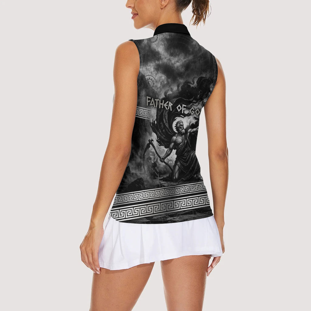 Cronus Father Of Gods Greek Women Sleeveless Polo Shirt Titan Leader Cronus Scythe Greek Key Art