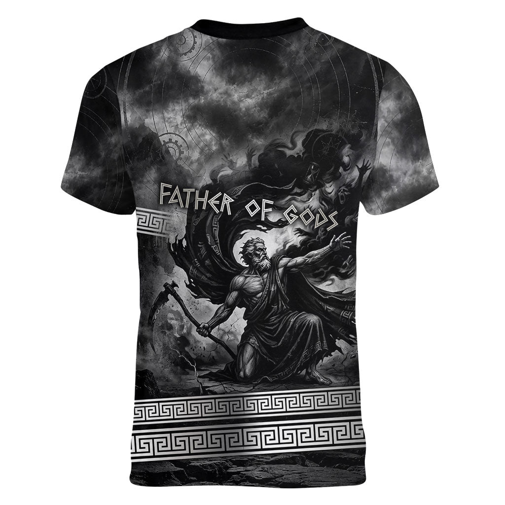 Cronus Father Of Gods Greek Women V-Neck T-Shirt Titan Leader Cronus Scythe Greek Key Art