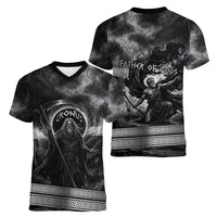 Cronus Father Of Gods Greek Women V-Neck T-Shirt Titan Leader Cronus Scythe Greek Key Art