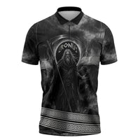 Cronus Father Of Gods Greek Zipper Polo Shirt Titan Leader Cronus Scythe Greek Key Art