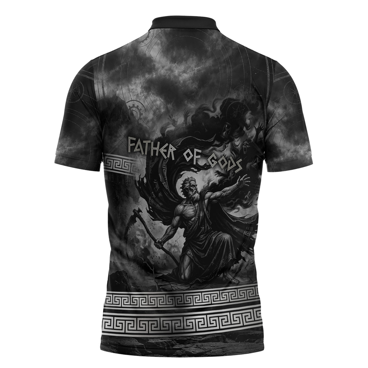 Cronus Father Of Gods Greek Zipper Polo Shirt Titan Leader Cronus Scythe Greek Key Art