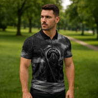 Cronus Father Of Gods Greek Zipper Polo Shirt Titan Leader Cronus Scythe Greek Key Art