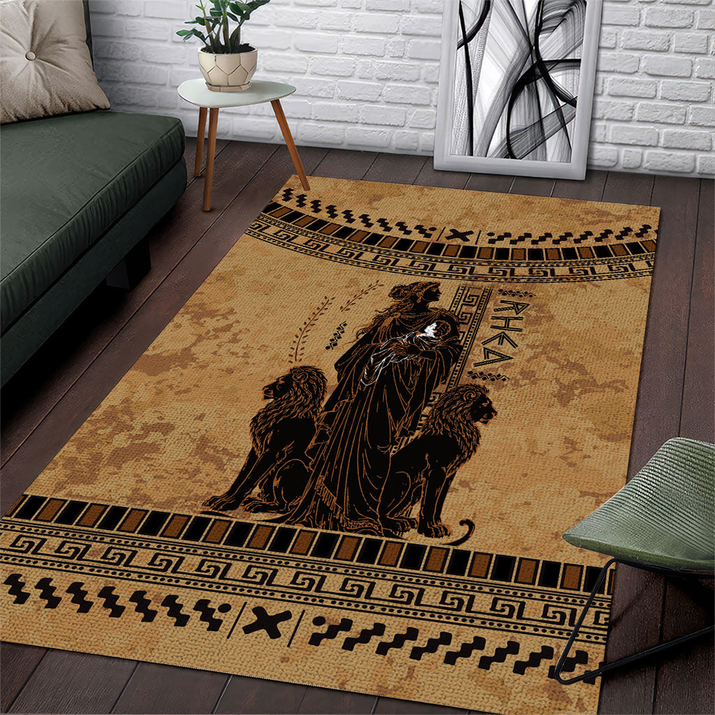 Rhea Mother Who Defied Destiny Area Rug Titaness Rhea Lions Greek Key Pottery Art