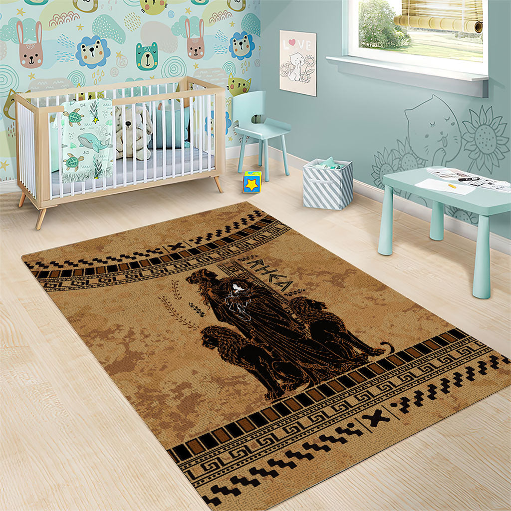 Rhea Mother Who Defied Destiny Area Rug Titaness Rhea Lions Greek Key Pottery Art