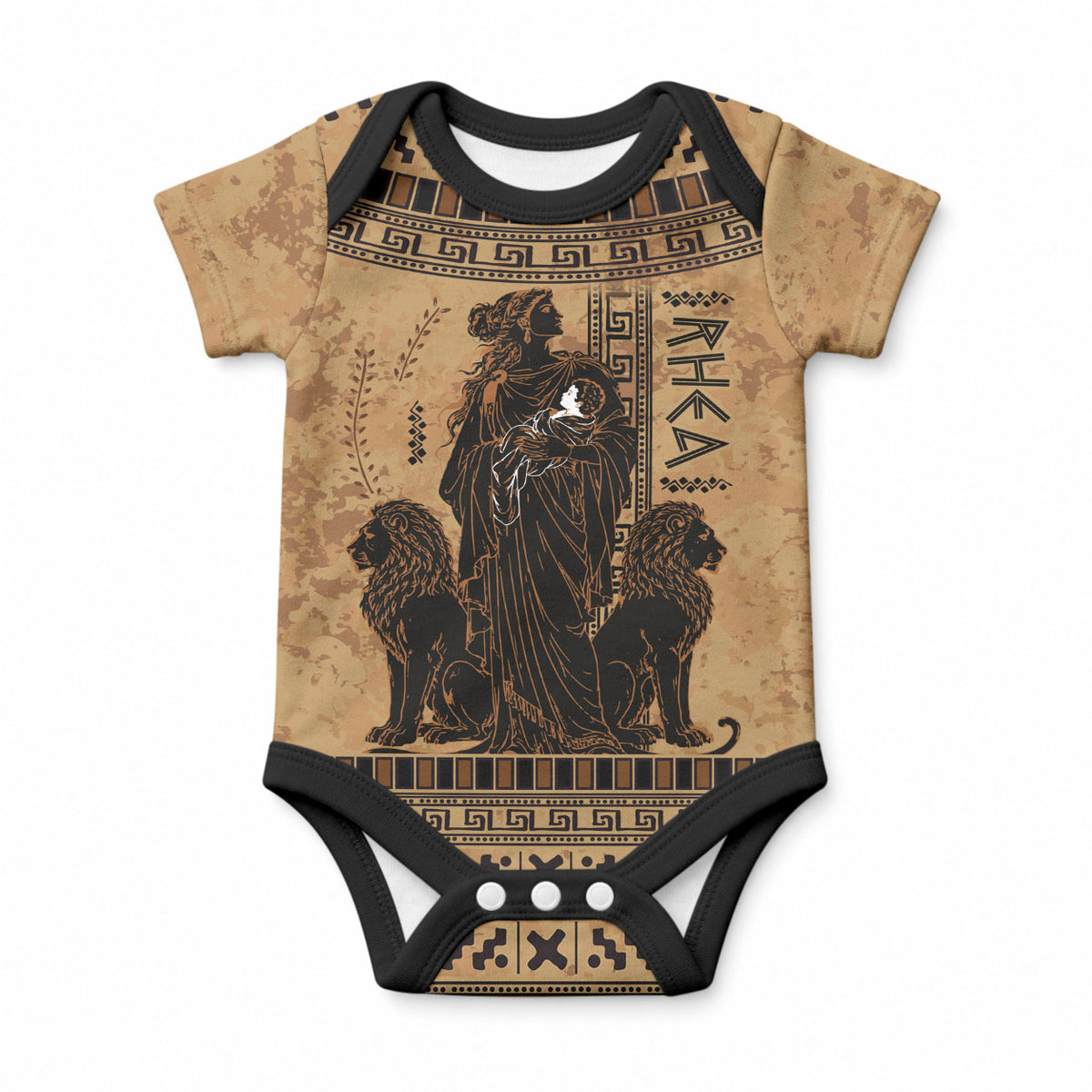 Rhea Mother Who Defied Destiny Baby Onesie Titaness Rhea Lions Greek Key Pottery Art