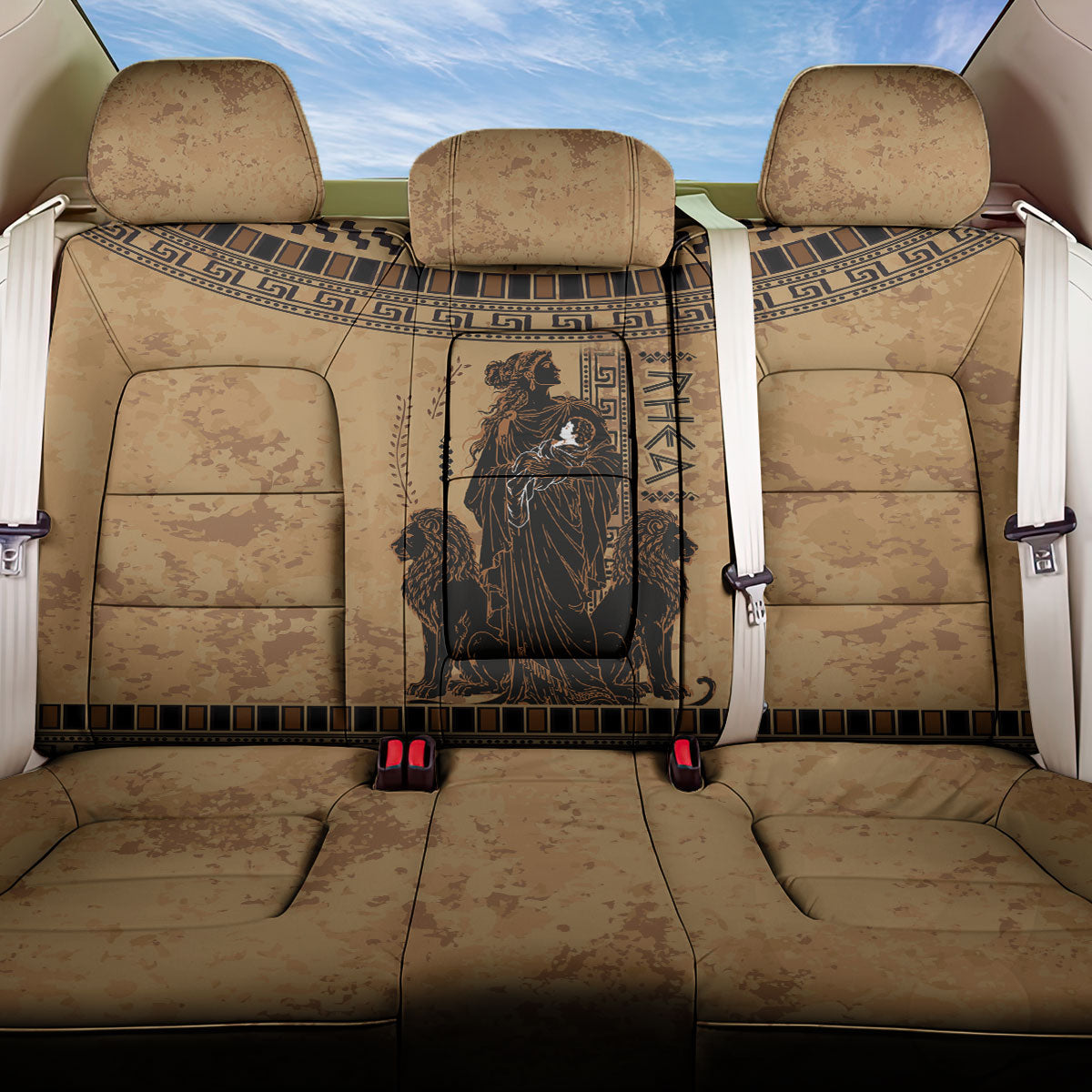 Rhea Mother Who Defied Destiny Back Car Seat Cover Titaness Rhea Lions Greek Key Pottery Art