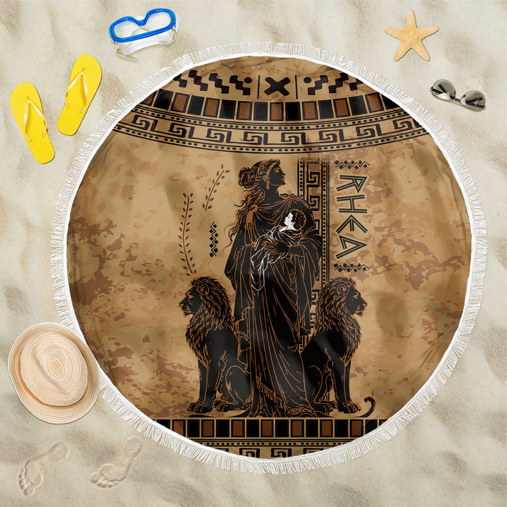 Rhea Mother Who Defied Destiny Beach Blanket Titaness Rhea Lions Greek Key Pottery Art