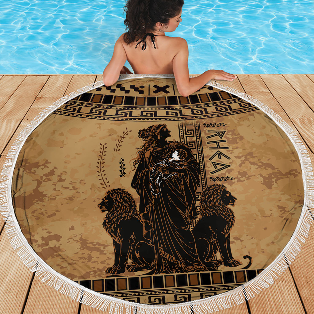 Rhea Mother Who Defied Destiny Beach Blanket Titaness Rhea Lions Greek Key Pottery Art