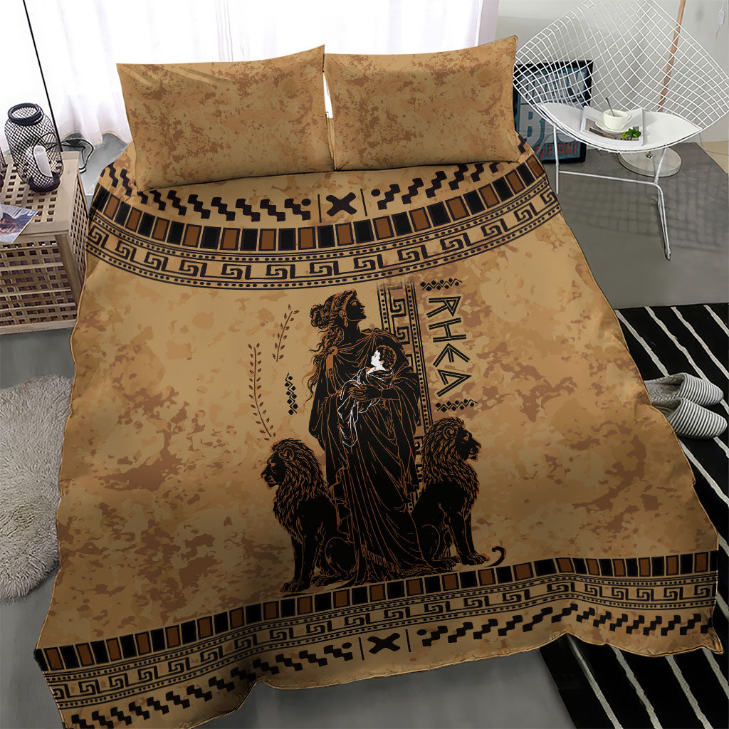 Rhea Mother Who Defied Destiny Bedding Set Titaness Rhea Lions Greek Key Pottery Art