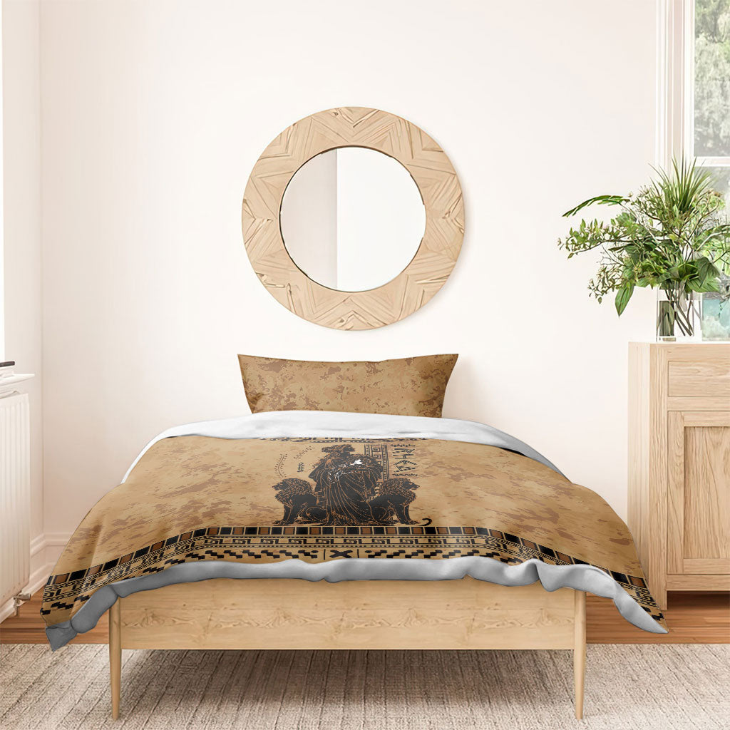 Rhea Mother Who Defied Destiny Bedding Set Titaness Rhea Lions Greek Key Pottery Art