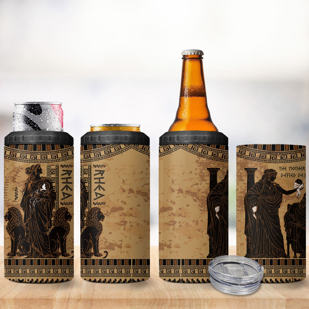 Rhea Mother Who Defied Destiny 4 in 1 Can Cooler Tumbler Titaness Rhea Lions Greek Key Pottery Art