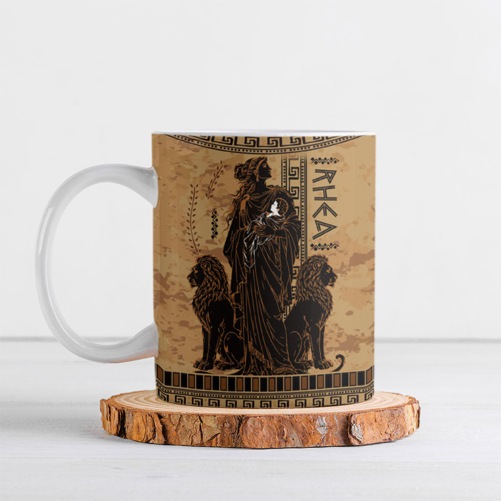 Rhea Mother Who Defied Destiny Ceramic Mug Titaness Rhea Lions Greek Key Pottery Art