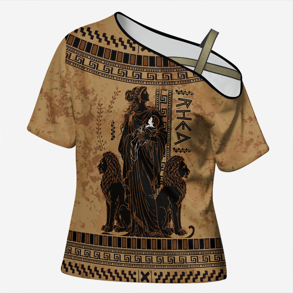 Rhea Mother Who Defied Destiny Cross Shoulder Shirt Titaness Rhea Lions Greek Key Pottery Art
