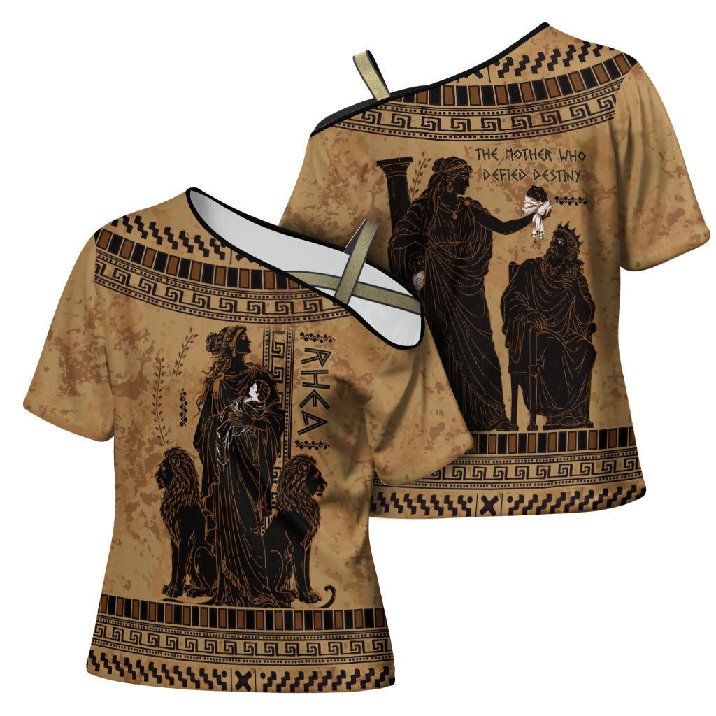 Rhea Mother Who Defied Destiny Cross Shoulder Shirt Titaness Rhea Lions Greek Key Pottery Art