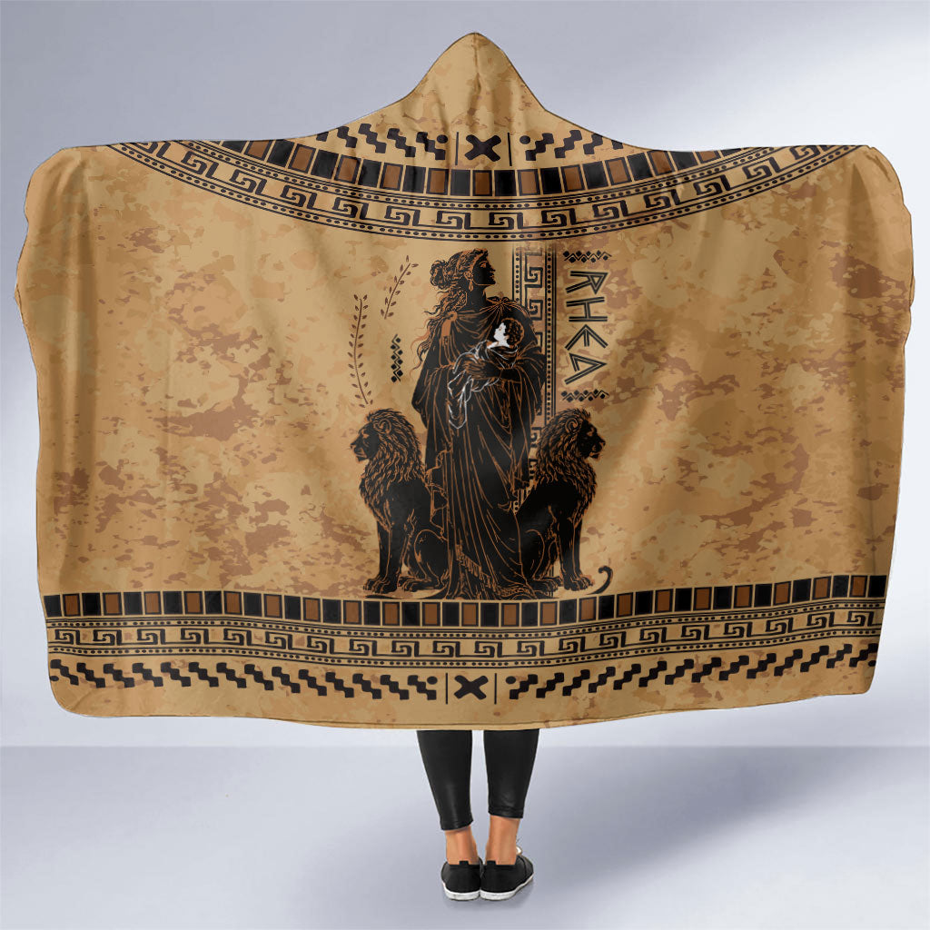 Rhea Mother Who Defied Destiny Hooded Blanket Titaness Rhea Lions Greek Key Pottery Art
