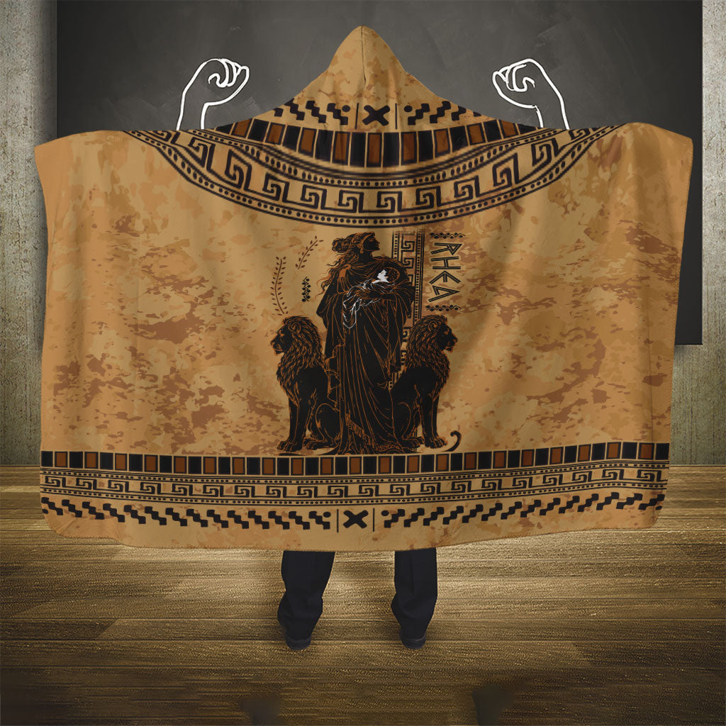 Rhea Mother Who Defied Destiny Hooded Blanket Titaness Rhea Lions Greek Key Pottery Art