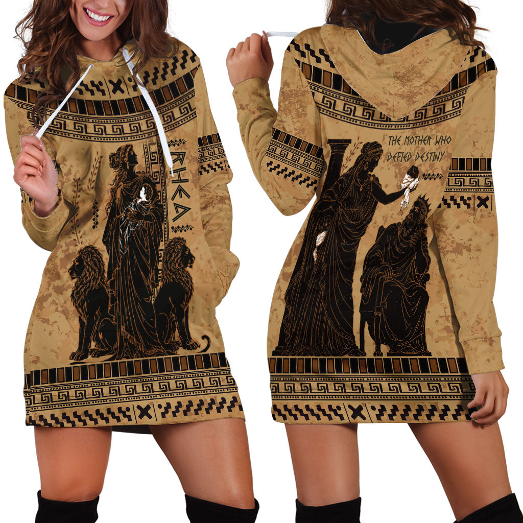 Rhea Mother Who Defied Destiny Hoodie Dress Titaness Rhea Lions Greek Key Pottery Art
