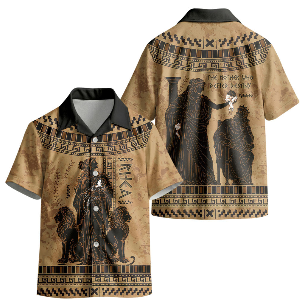 Rhea Mother Who Defied Destiny Kid Hawaiian Shirt Titaness Rhea Lions Greek Key Pottery Art