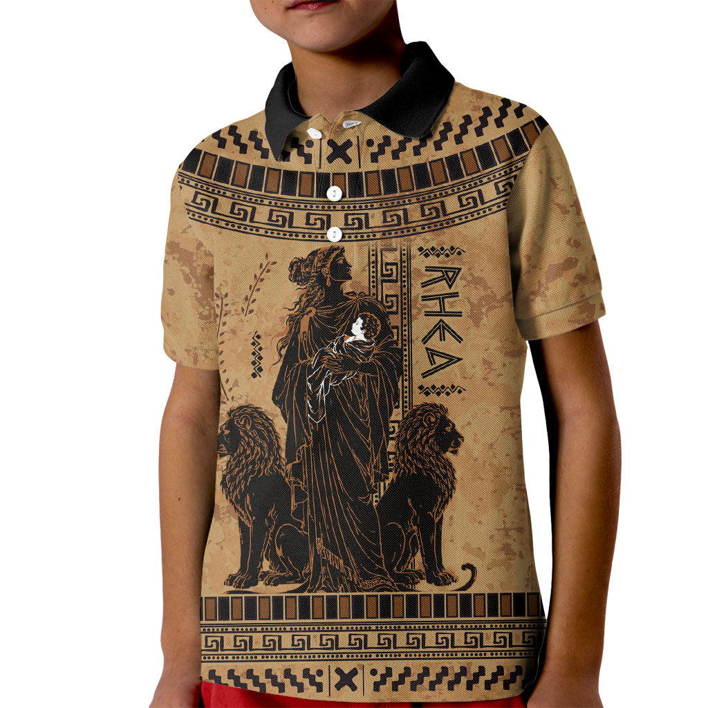 Rhea Mother Who Defied Destiny Kid Polo Shirt Titaness Rhea Lions Greek Key Pottery Art