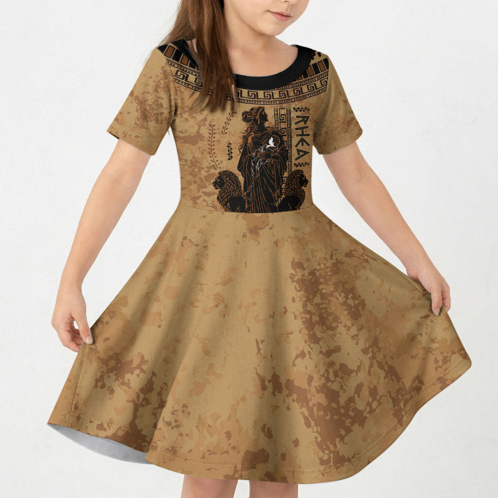 Rhea Mother Who Defied Destiny Kid Short Sleeve Dress Titaness Rhea Lions Greek Key Pottery Art