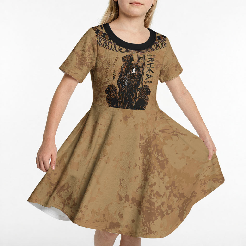 Rhea Mother Who Defied Destiny Kid Short Sleeve Dress Titaness Rhea Lions Greek Key Pottery Art