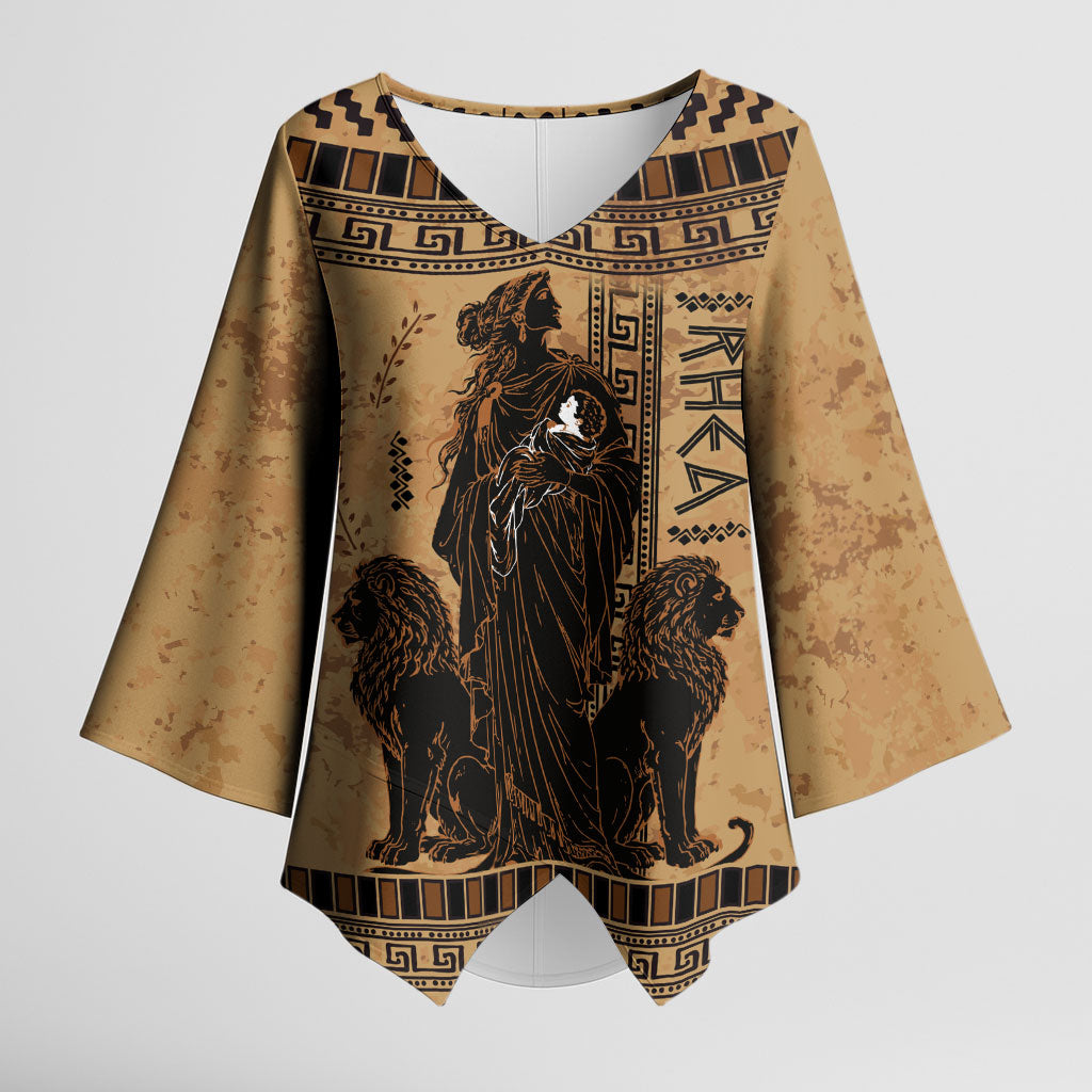 Rhea Mother Who Defied Destiny Kimono Sleeve Blouse Titaness Rhea Lions Greek Key Pottery Art