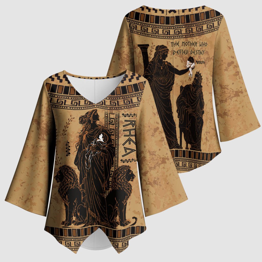 Rhea Mother Who Defied Destiny Kimono Sleeve Blouse Titaness Rhea Lions Greek Key Pottery Art