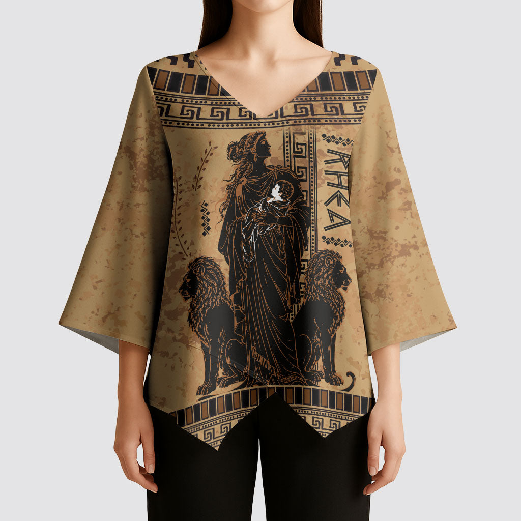 Rhea Mother Who Defied Destiny Kimono Sleeve Blouse Titaness Rhea Lions Greek Key Pottery Art