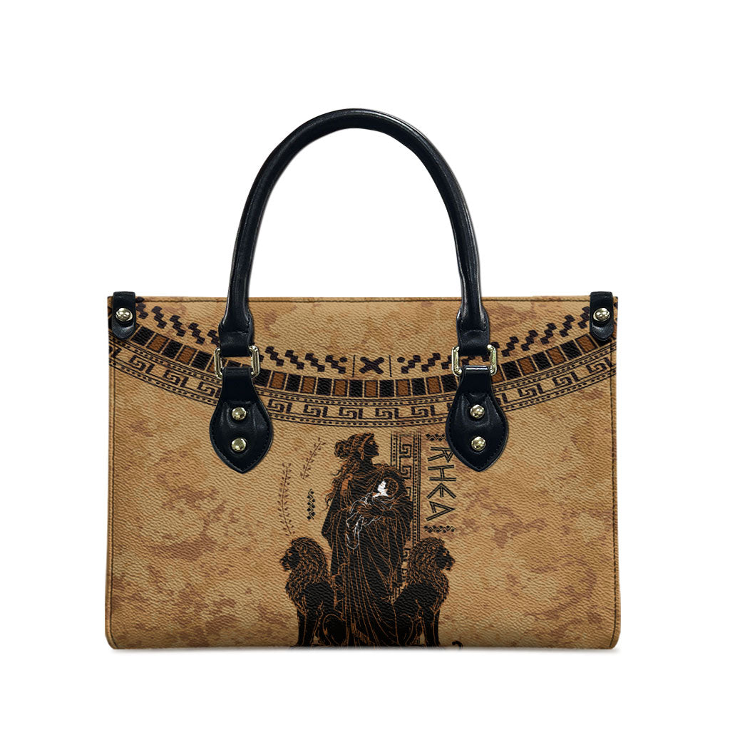 Rhea Mother Who Defied Destiny Leather Bag Titaness Rhea Lions Greek Key Pottery Art