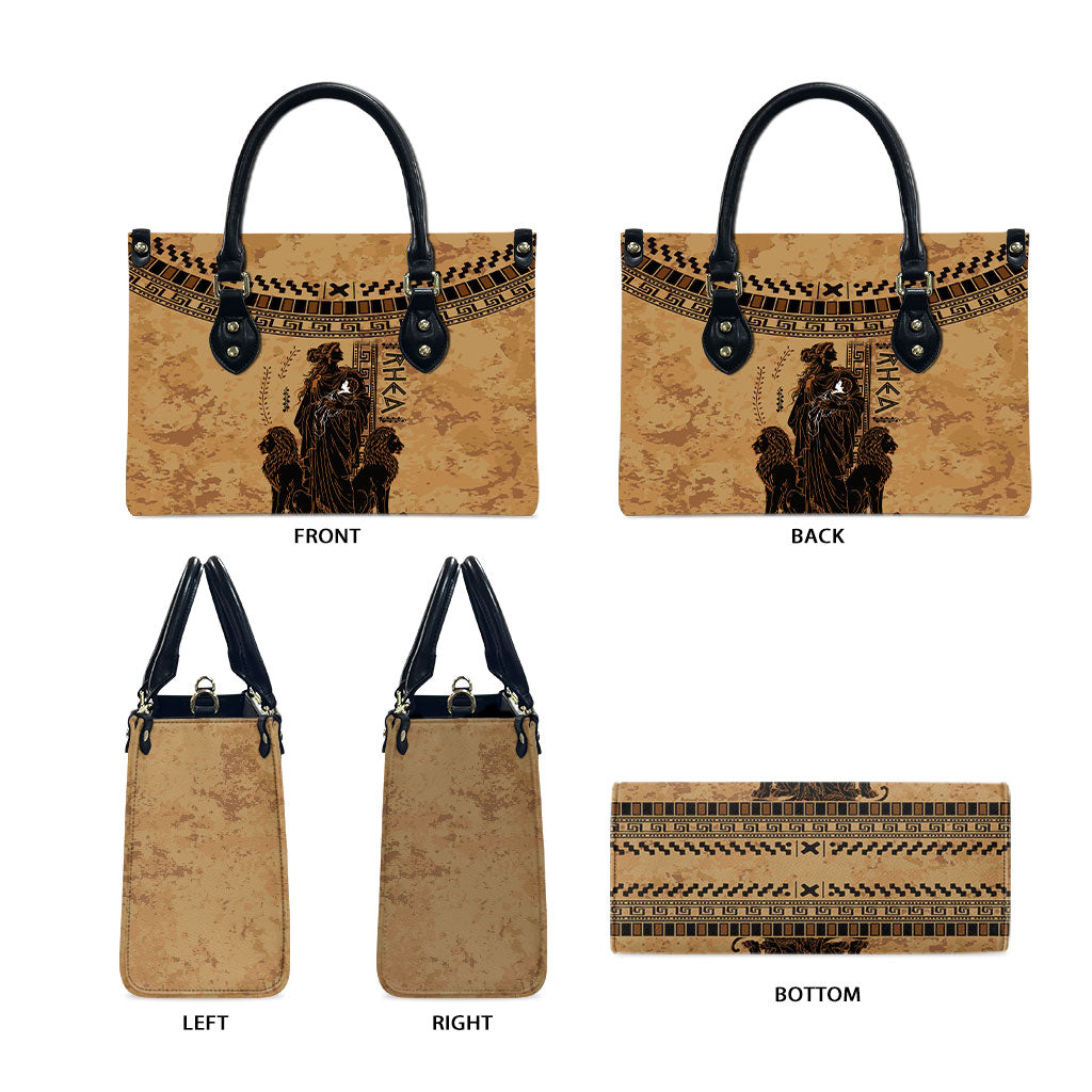 Rhea Mother Who Defied Destiny Leather Bag Titaness Rhea Lions Greek Key Pottery Art