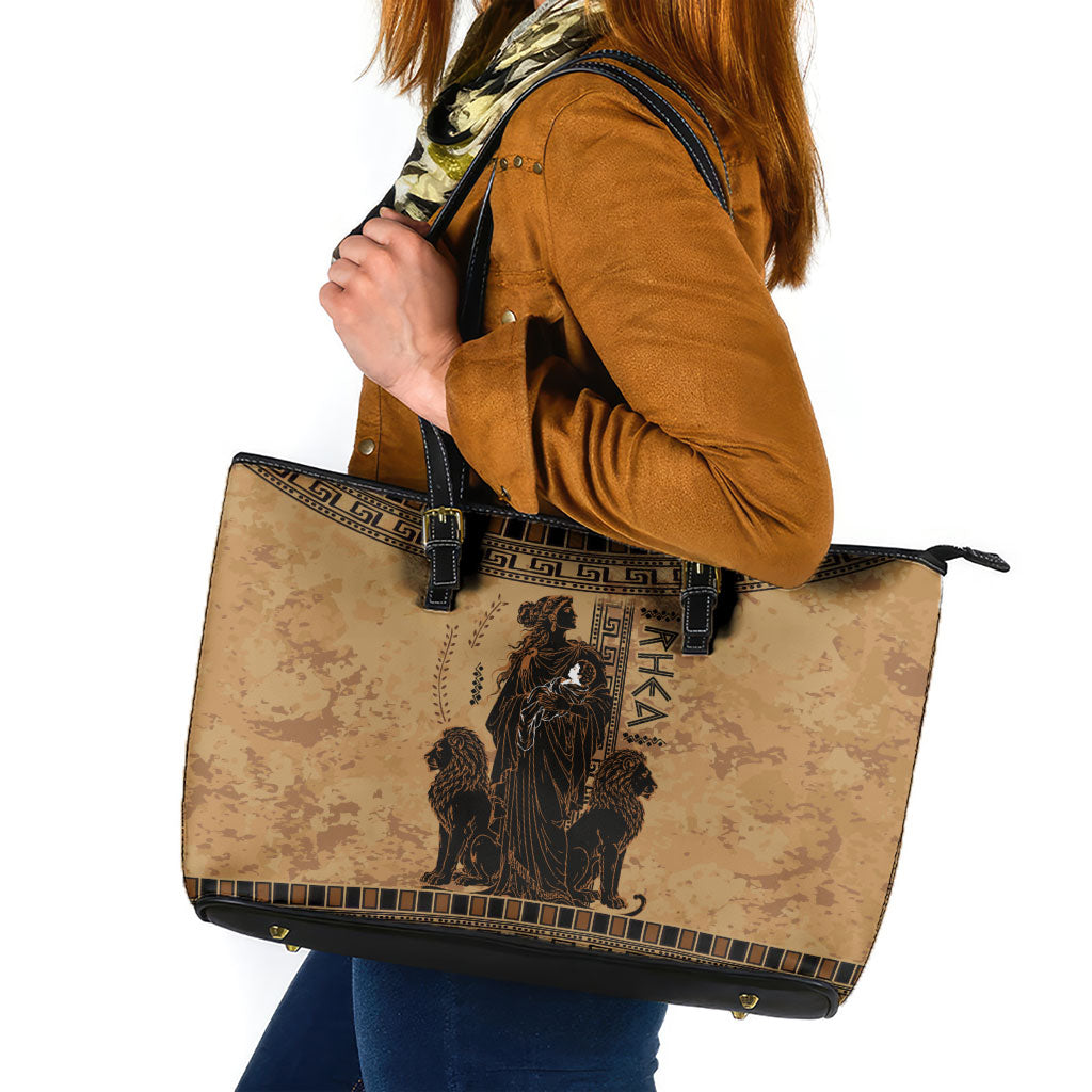 Rhea Mother Who Defied Destiny Leather Tote Bag Titaness Rhea Lions Greek Key Pottery Art