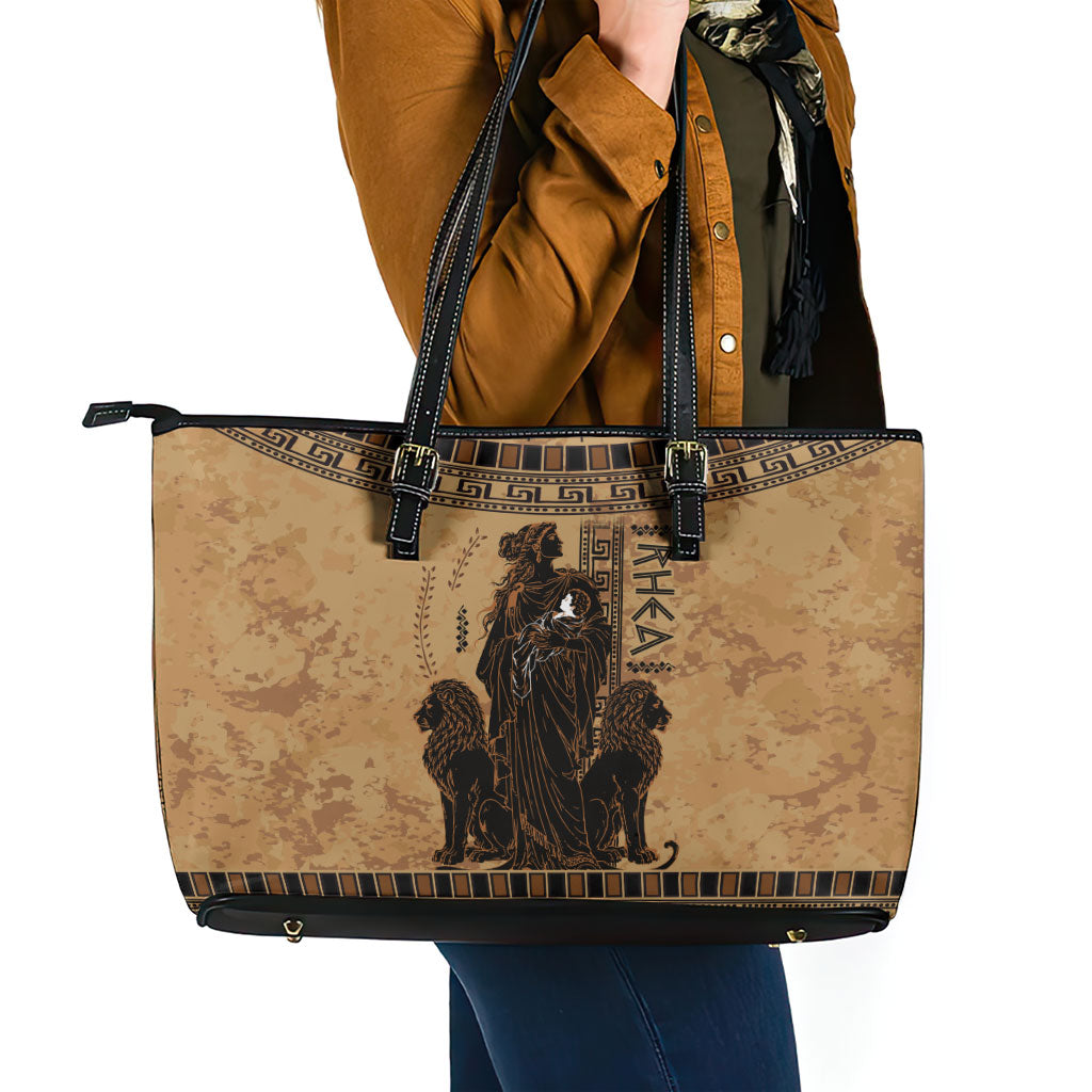 Rhea Mother Who Defied Destiny Leather Tote Bag Titaness Rhea Lions Greek Key Pottery Art
