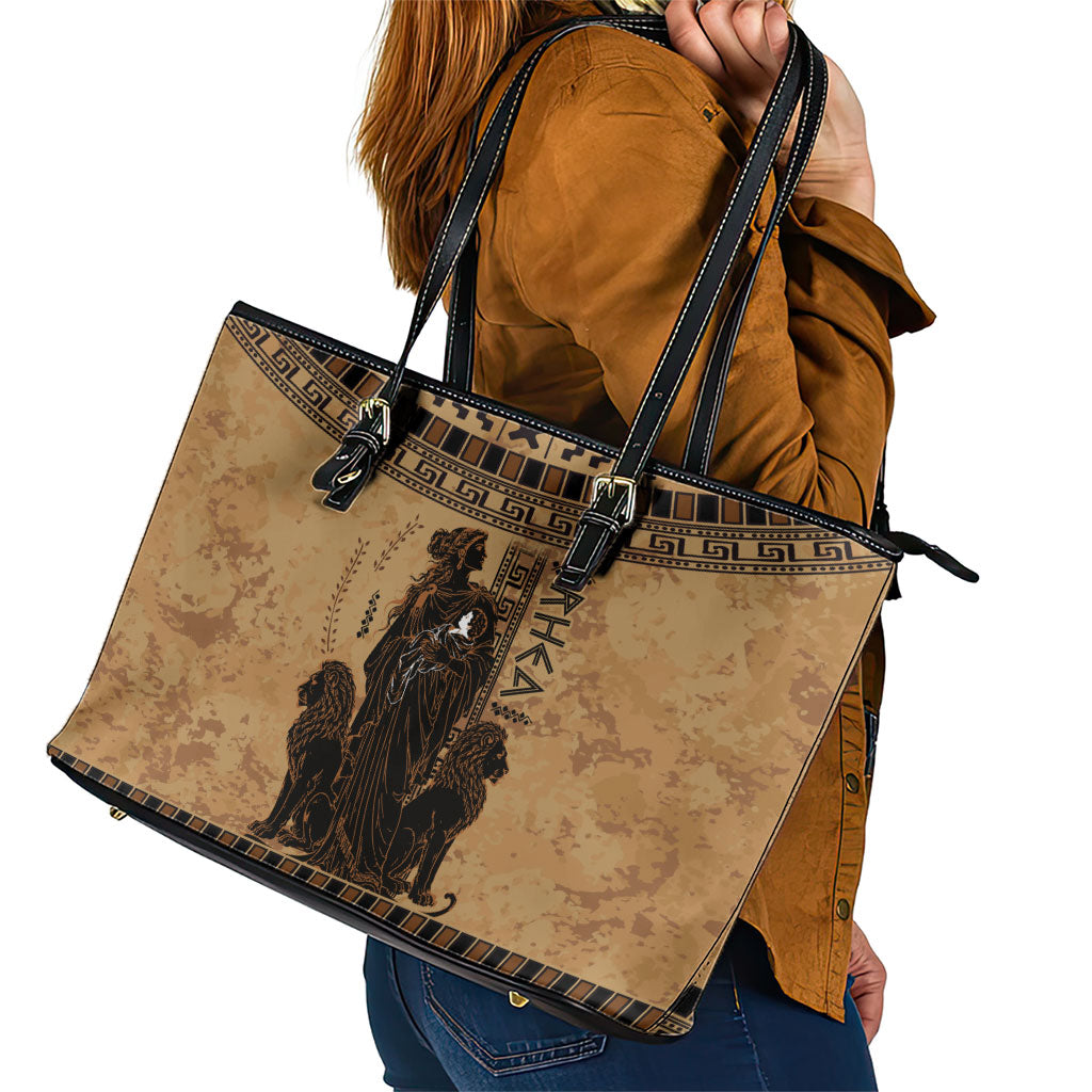 Rhea Mother Who Defied Destiny Leather Tote Bag Titaness Rhea Lions Greek Key Pottery Art