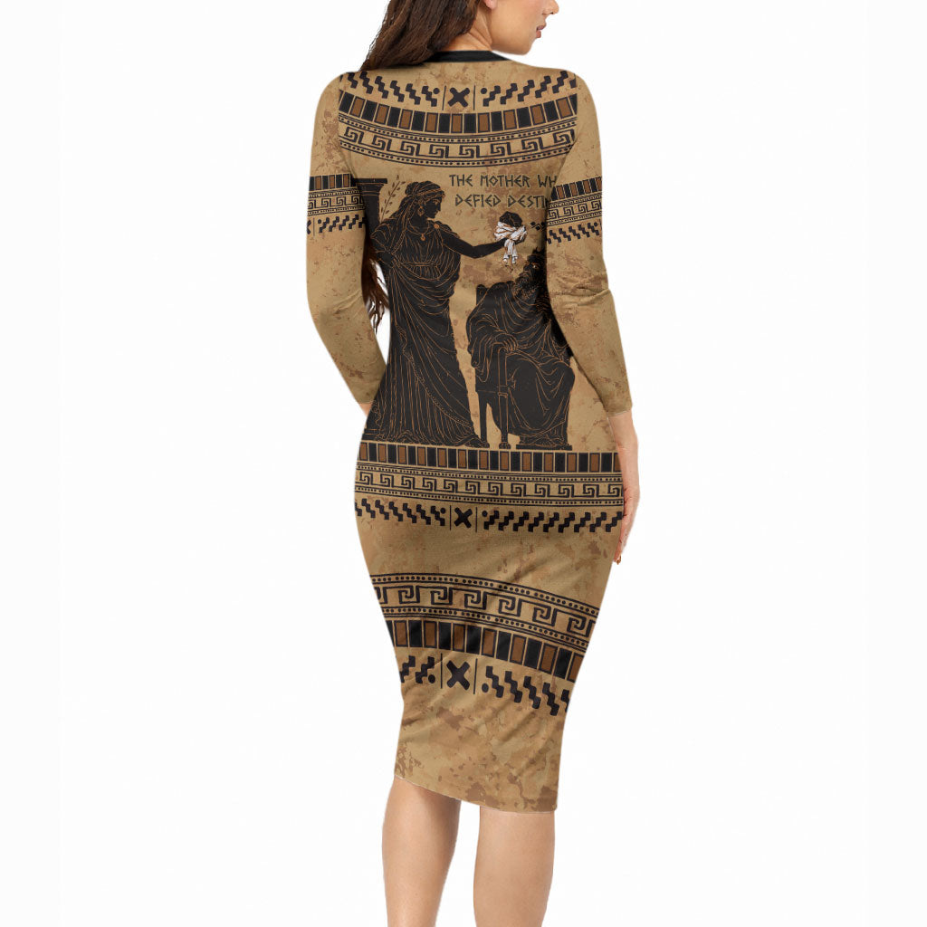Rhea Mother Who Defied Destiny Long Sleeve Bodycon Dress Titaness Rhea Lions Greek Key Pottery Art