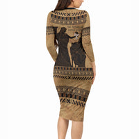 Rhea Mother Who Defied Destiny Long Sleeve Bodycon Dress Titaness Rhea Lions Greek Key Pottery Art