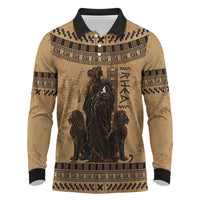 Rhea Mother Who Defied Destiny Long Sleeve Polo Shirt Titaness Rhea Lions Greek Key Pottery Art