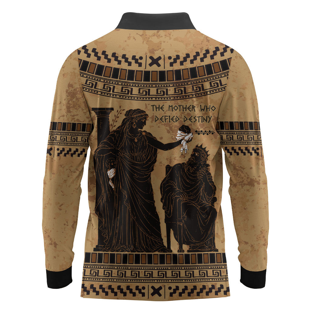Rhea Mother Who Defied Destiny Long Sleeve Polo Shirt Titaness Rhea Lions Greek Key Pottery Art