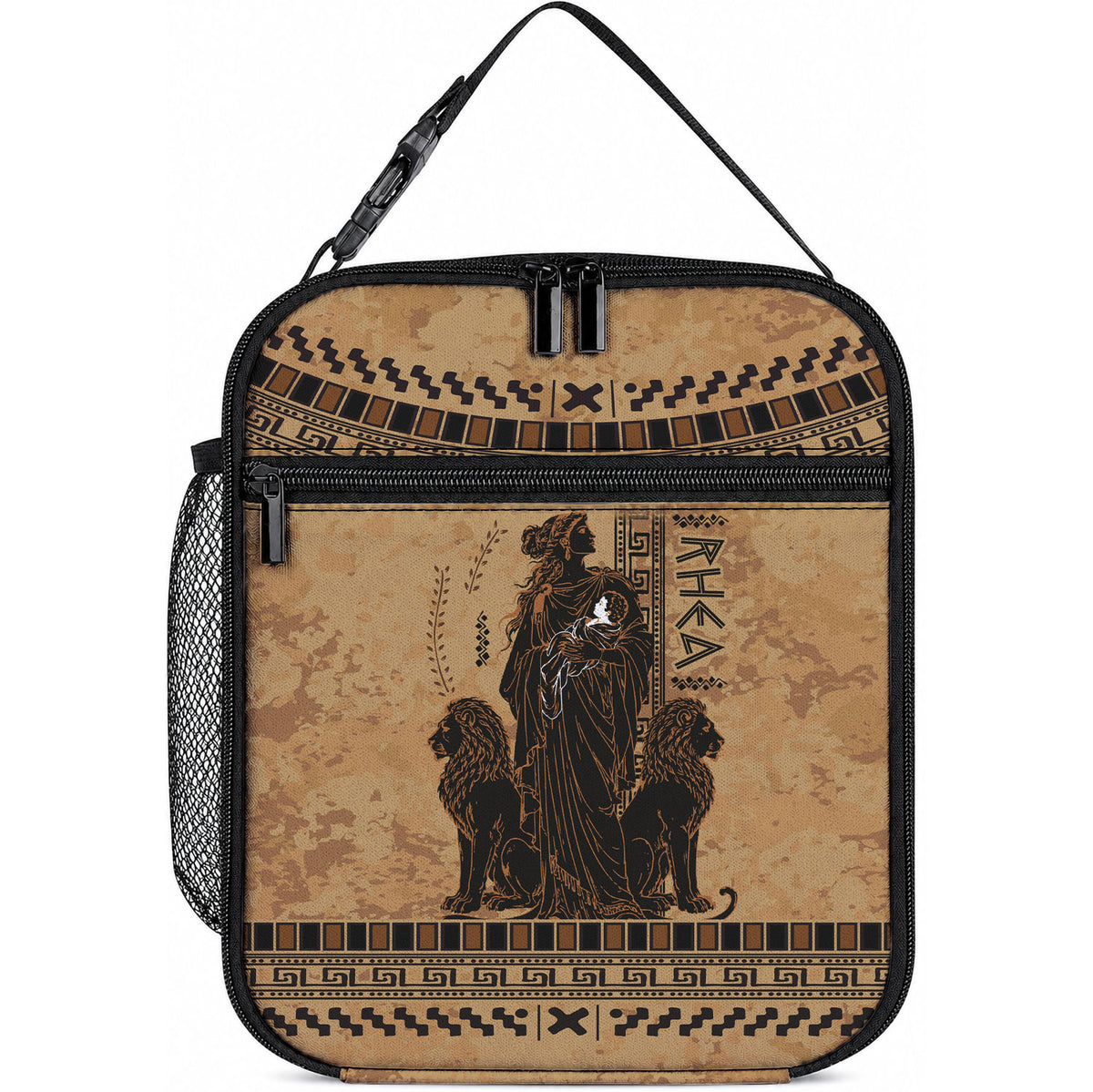 Rhea Mother Who Defied Destiny Lunch Bag Titaness Rhea Lions Greek Key Pottery Art