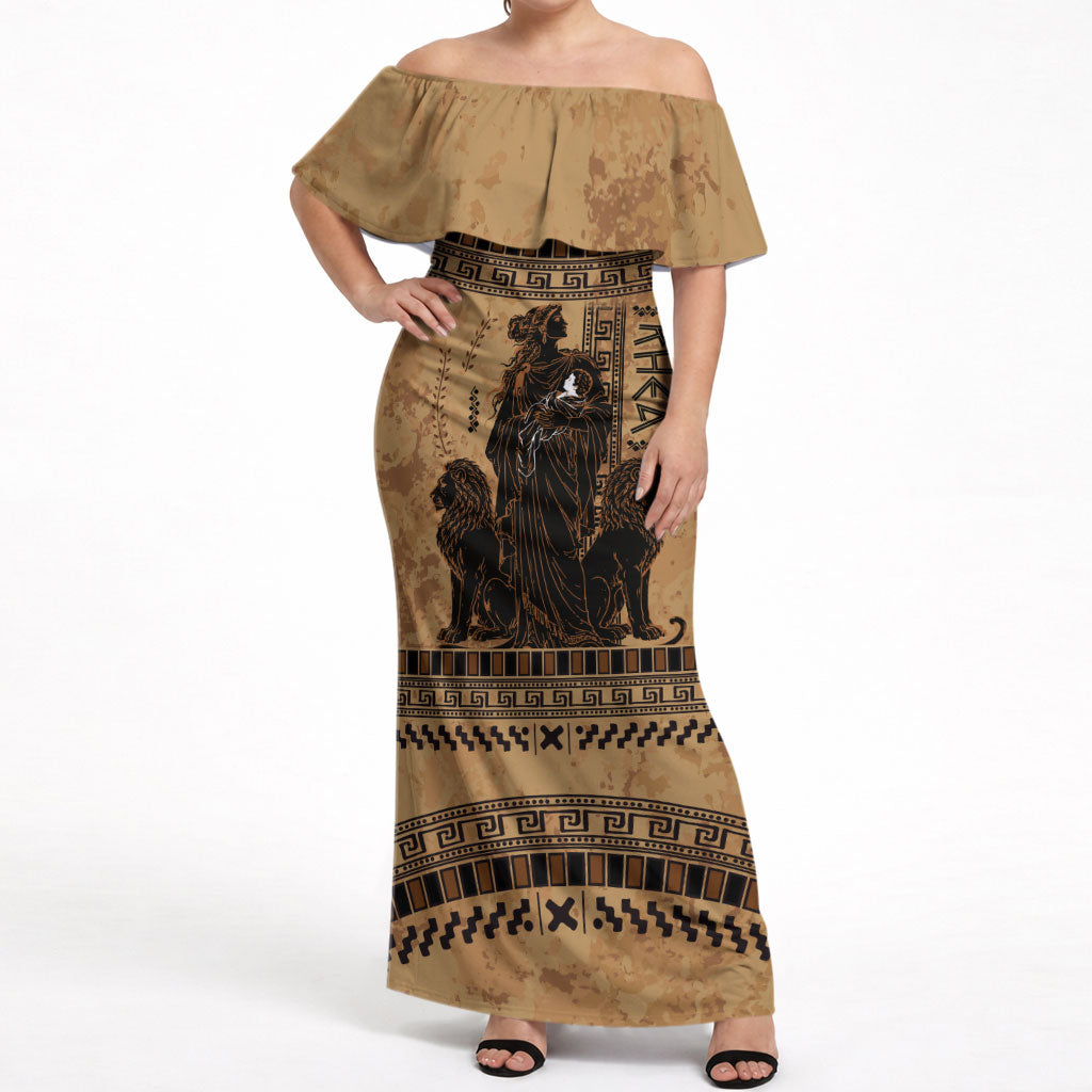 Rhea Mother Who Defied Destiny Off Shoulder Maxi Dress Titaness Rhea Lions Greek Key Pottery Art