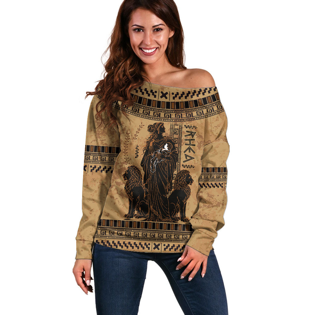 Rhea Mother Who Defied Destiny Off Shoulder Sweater Titaness Rhea Lions Greek Key Pottery Art