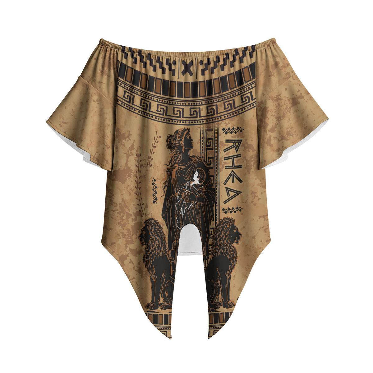 Rhea Mother Who Defied Destiny Off Shoulder Wrap Waist Top Titaness Rhea Lions Greek Key Pottery Art