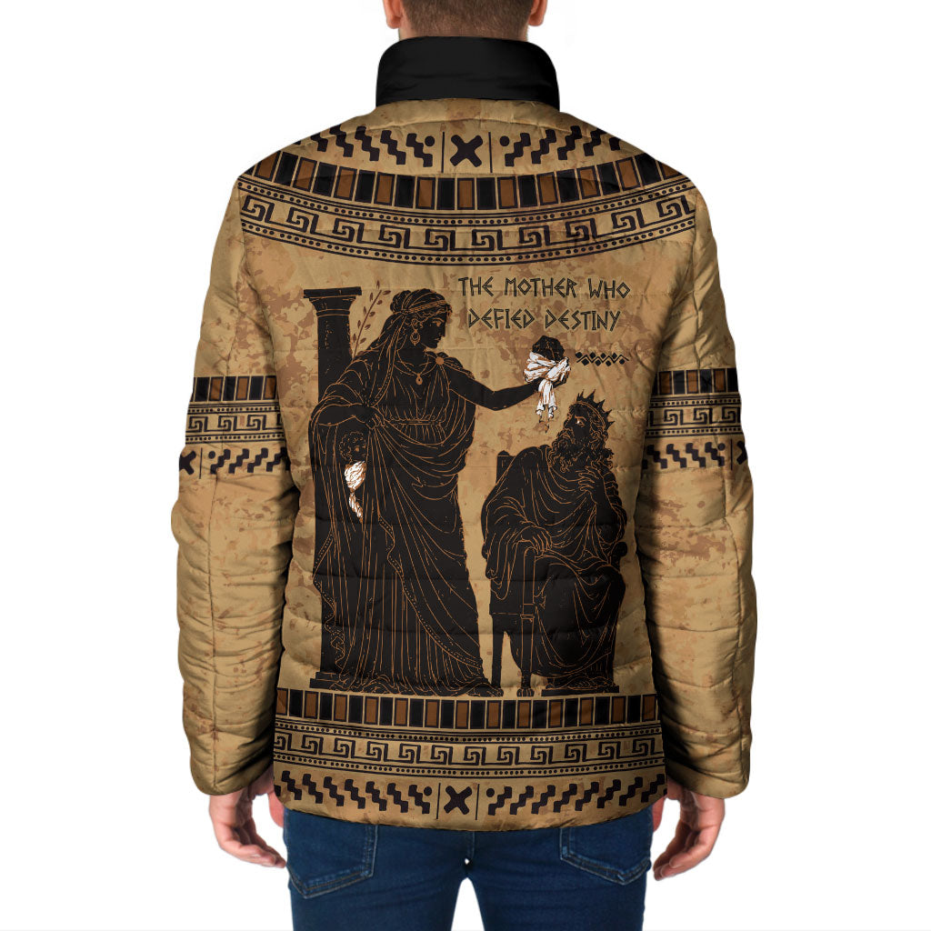 Rhea Mother Who Defied Destiny Padded Jacket Titaness Rhea Lions Greek Key Pottery Art