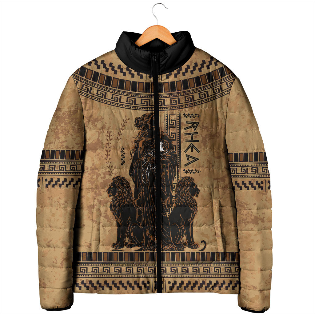 Rhea Mother Who Defied Destiny Padded Jacket Titaness Rhea Lions Greek Key Pottery Art
