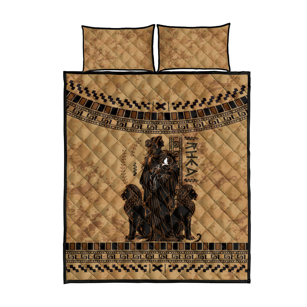 Rhea Mother Who Defied Destiny Quilt Bed Set Titaness Rhea Lions Greek Key Pottery Art