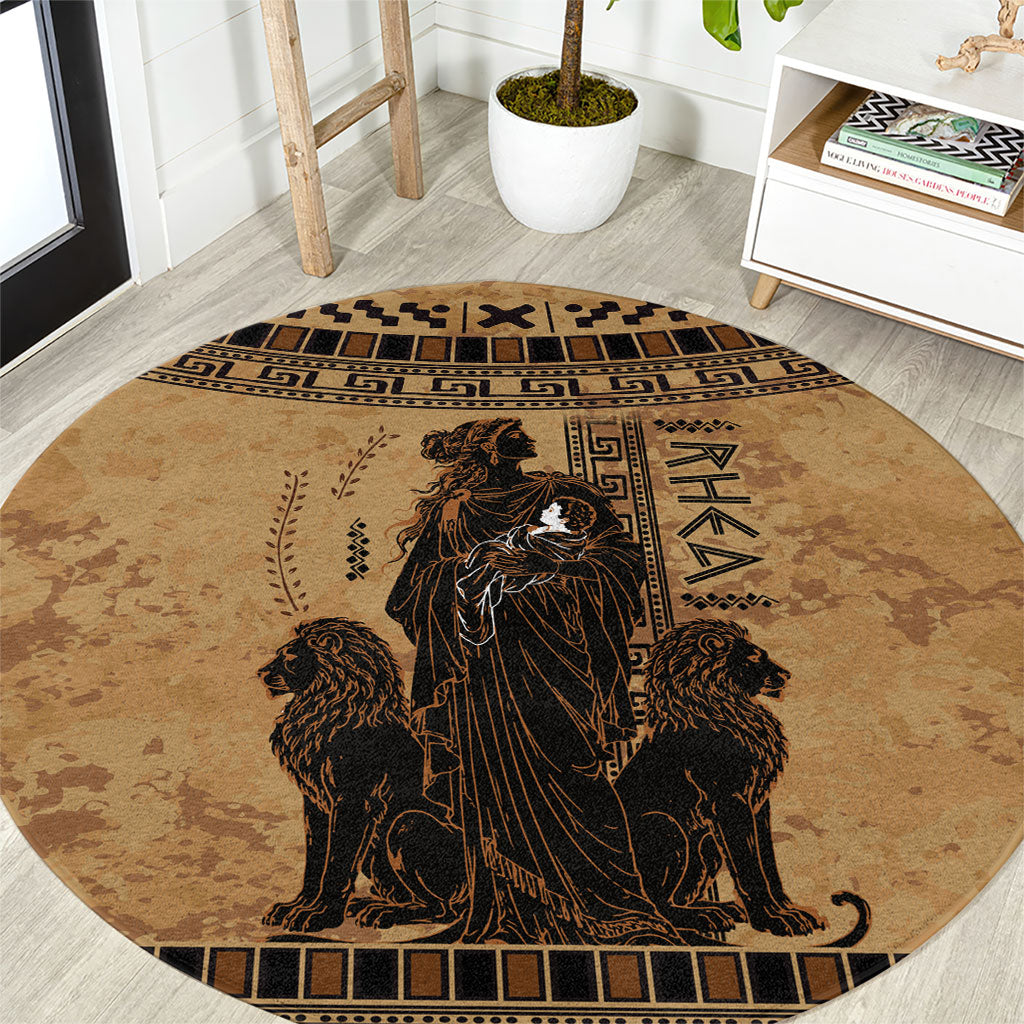 Rhea Mother Who Defied Destiny Round Carpet Titaness Rhea Lions Greek Key Pottery Art