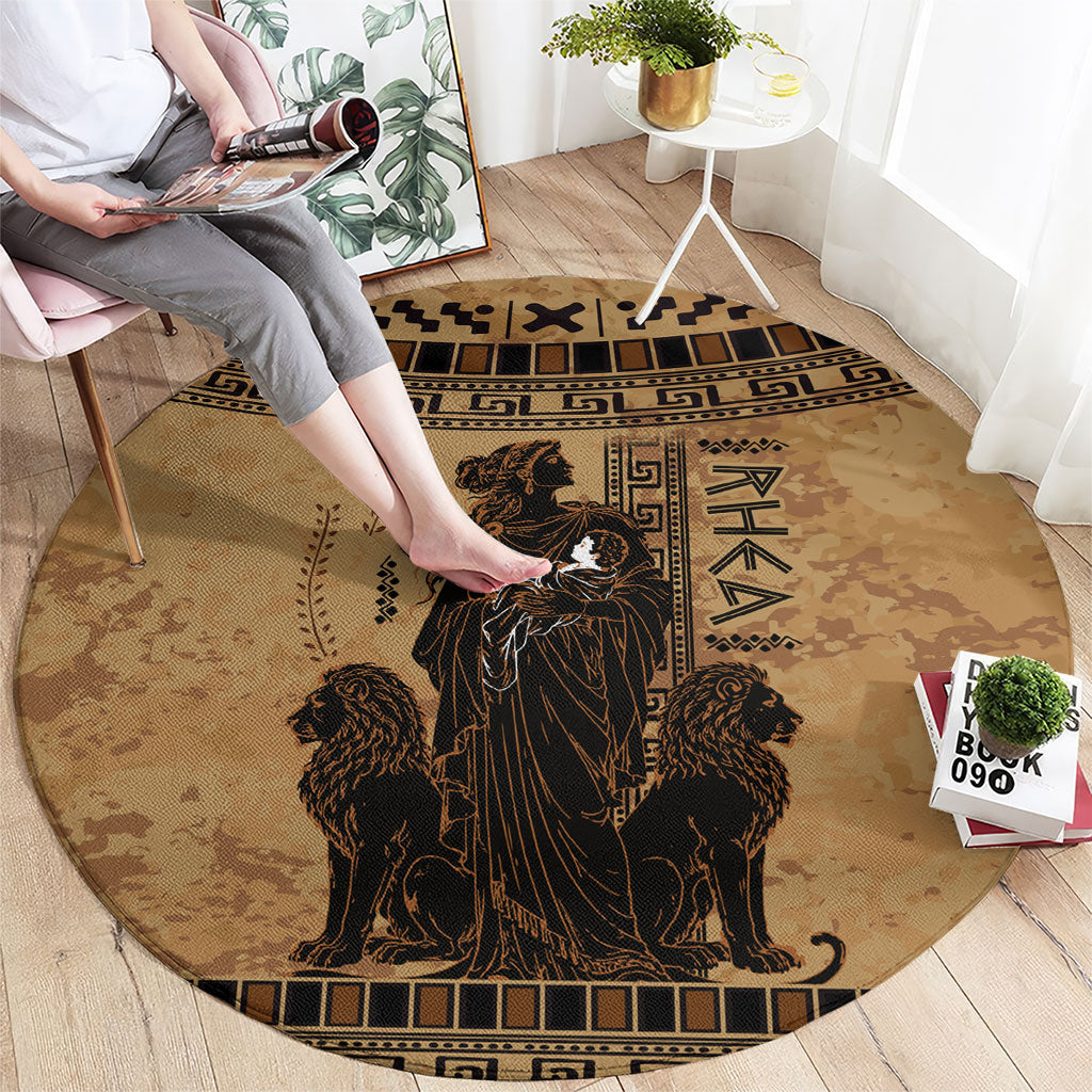 Rhea Mother Who Defied Destiny Round Carpet Titaness Rhea Lions Greek Key Pottery Art