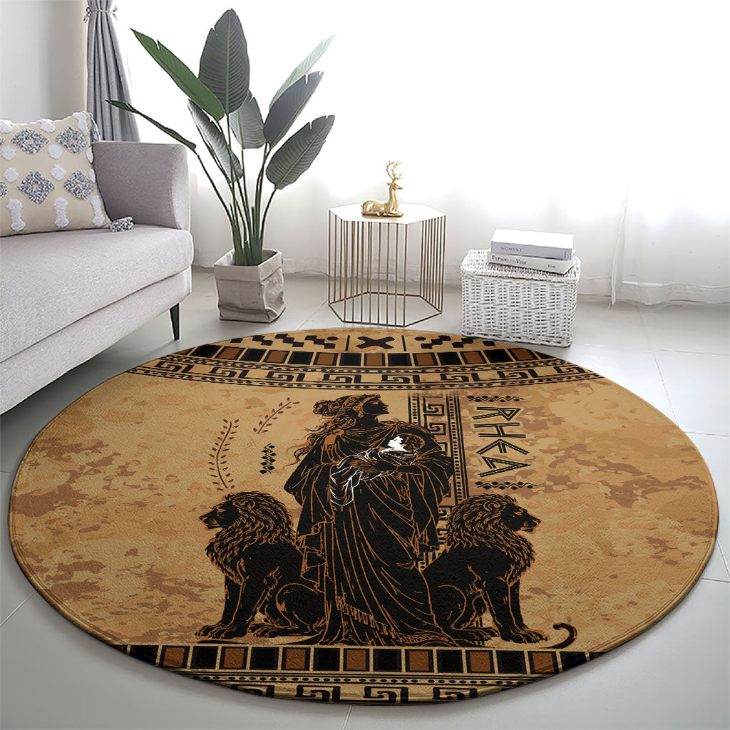 Rhea Mother Who Defied Destiny Round Carpet Titaness Rhea Lions Greek Key Pottery Art